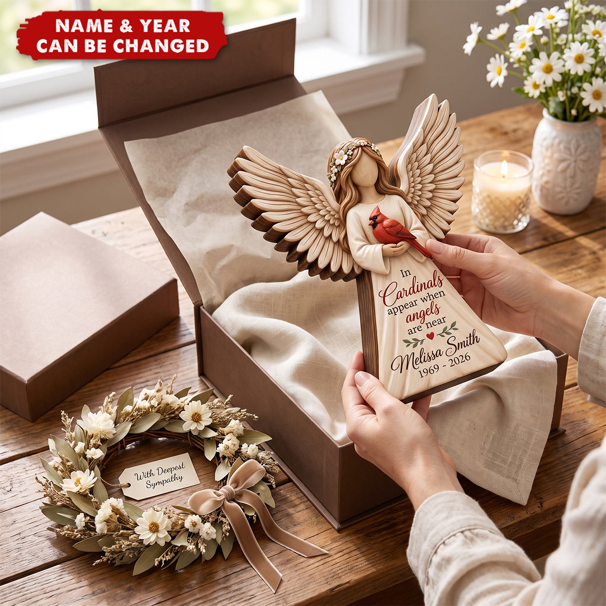 Personalized Cardinal Angel Wooden Block - Gift For Grief & Memorial Loved Ones
