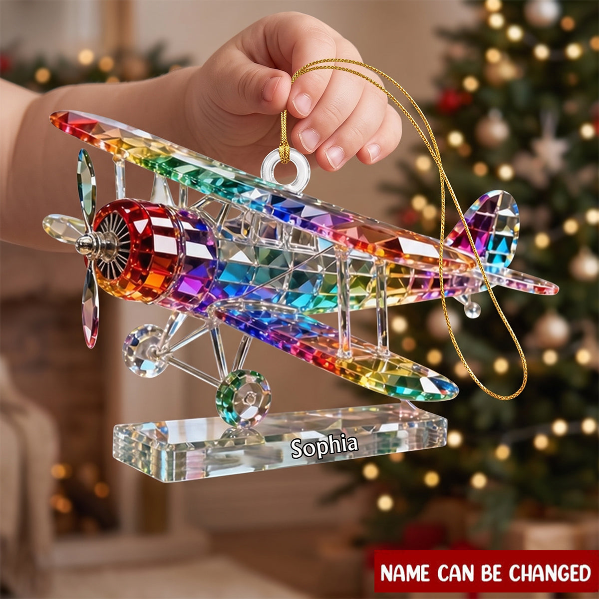 Retro Airplane Stained Glass Effect Acrylic Christmas Ornament
