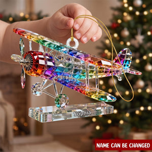 Retro Airplane Stained Glass Effect Acrylic Christmas Ornament