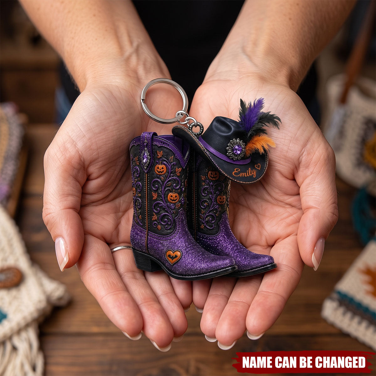 Personalized Halloween Cowboy Boots Acrylic Keychain, Western Keyring, Spooky Cowgirl Gift, Halloween Boot Keychain