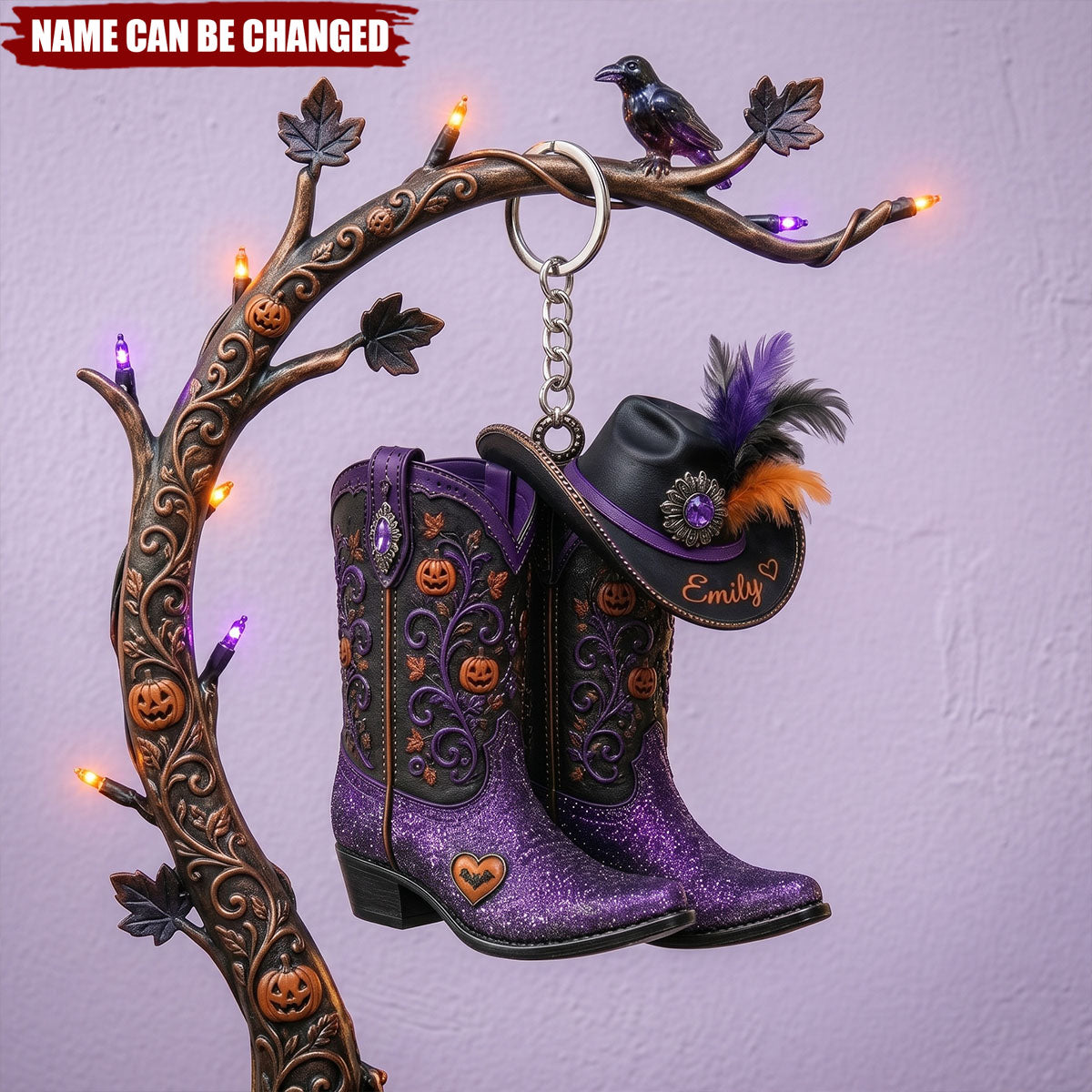 Personalized Halloween Cowboy Boots Acrylic Keychain, Western Keyring, Spooky Cowgirl Gift, Halloween Boot Keychain