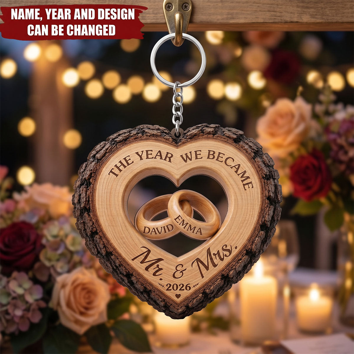 Custom First Christmas Wooden Keychain - Personalized Anniversary Christmas Wedding Gifts For Husband And Wife