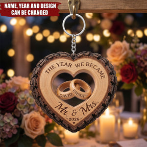 Custom First Christmas Wooden Keychain - Personalized Anniversary Christmas Wedding Gifts For Husband And Wife