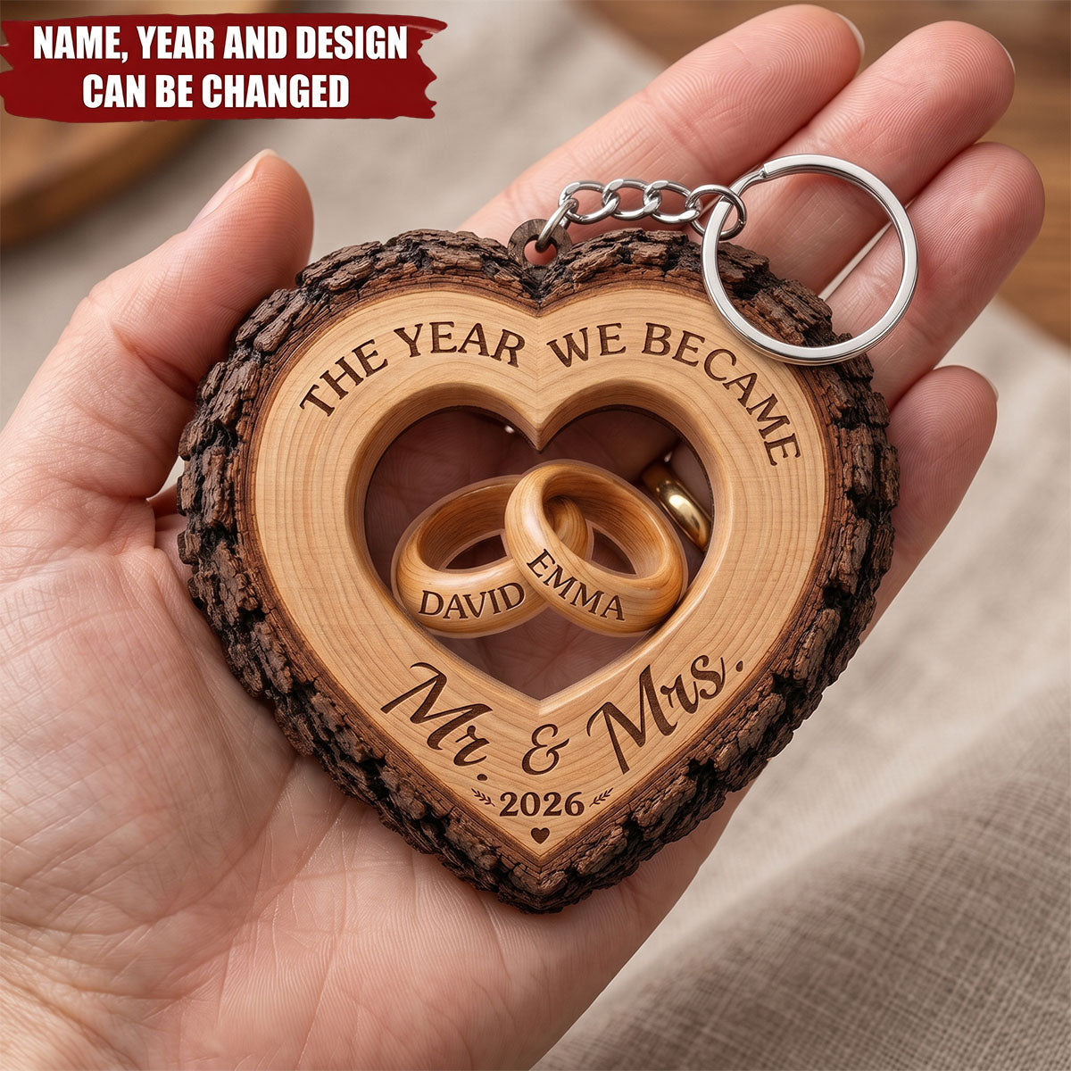Custom First Christmas Wooden Keychain - Personalized Anniversary Christmas Wedding Gifts For Husband And Wife
