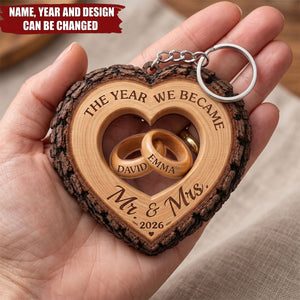 Custom First Christmas Wooden Keychain - Personalized Anniversary Christmas Wedding Gifts For Husband And Wife