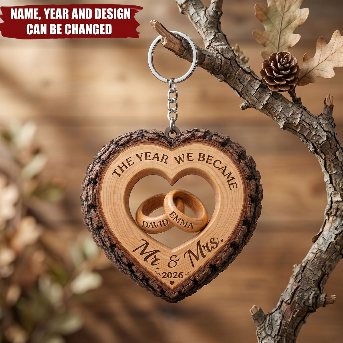 Custom First Christmas Wooden Keychain - Personalized Anniversary Christmas Wedding Gifts For Husband And Wife