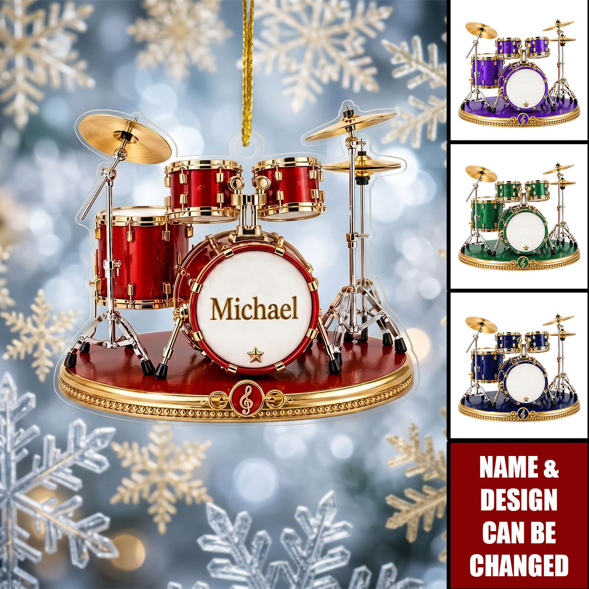 Personalized Drummer Ornament, Custom Name Drum Set Christmas Ornament