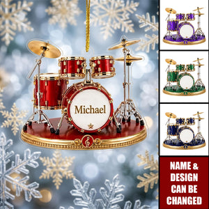 Personalized Drummer Ornament, Custom Name Drum Set Christmas Ornament