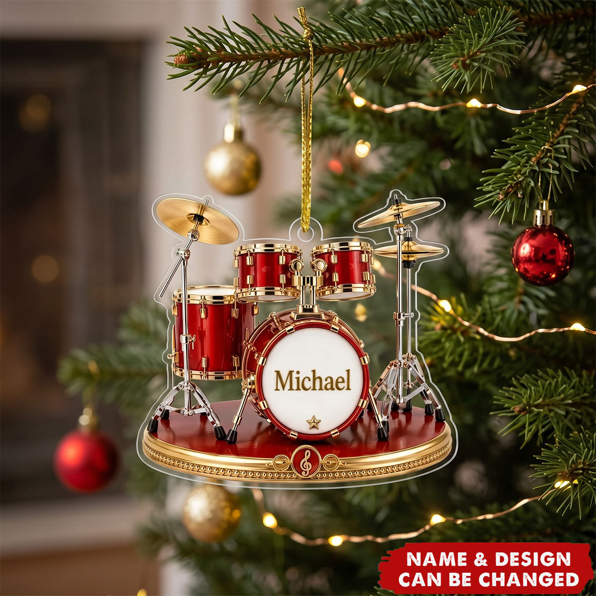 Personalized Drummer Ornament, Custom Name Drum Set Christmas Ornament