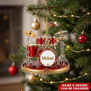 Personalized Drummer Ornament, Custom Name Drum Set Christmas Ornament