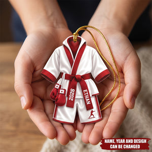 Personalized Boxing Robe Christmas Tree Ornament: Custom Name Boxer Holiday Xmas Decor