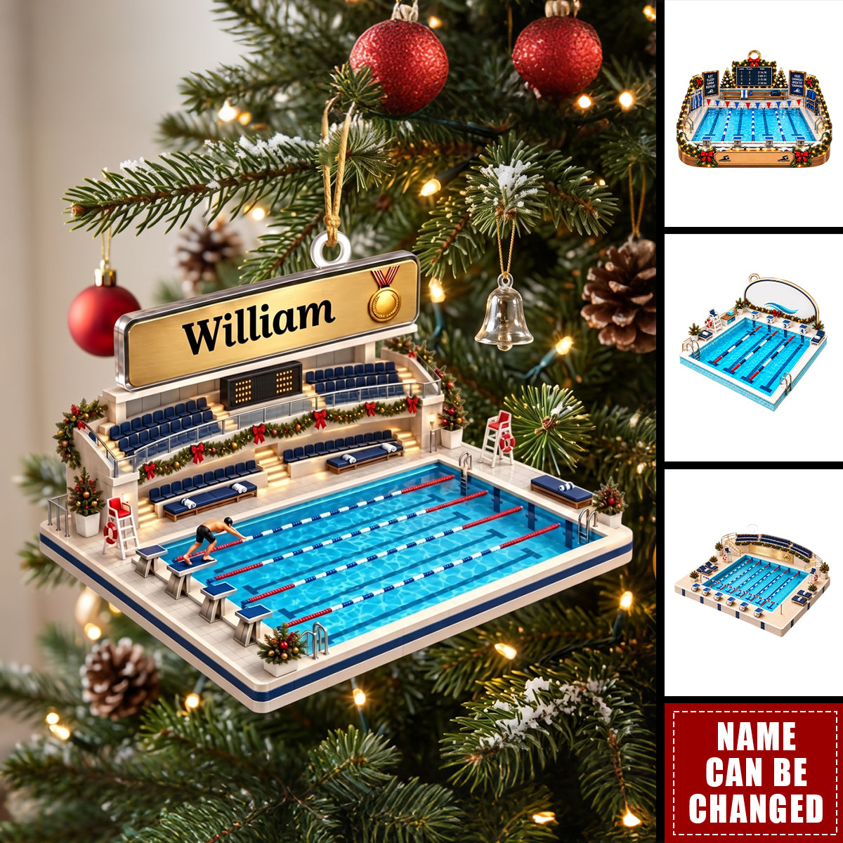 Personalized Swimming Christmas Ornament, Custom Swimmer Name Ornament