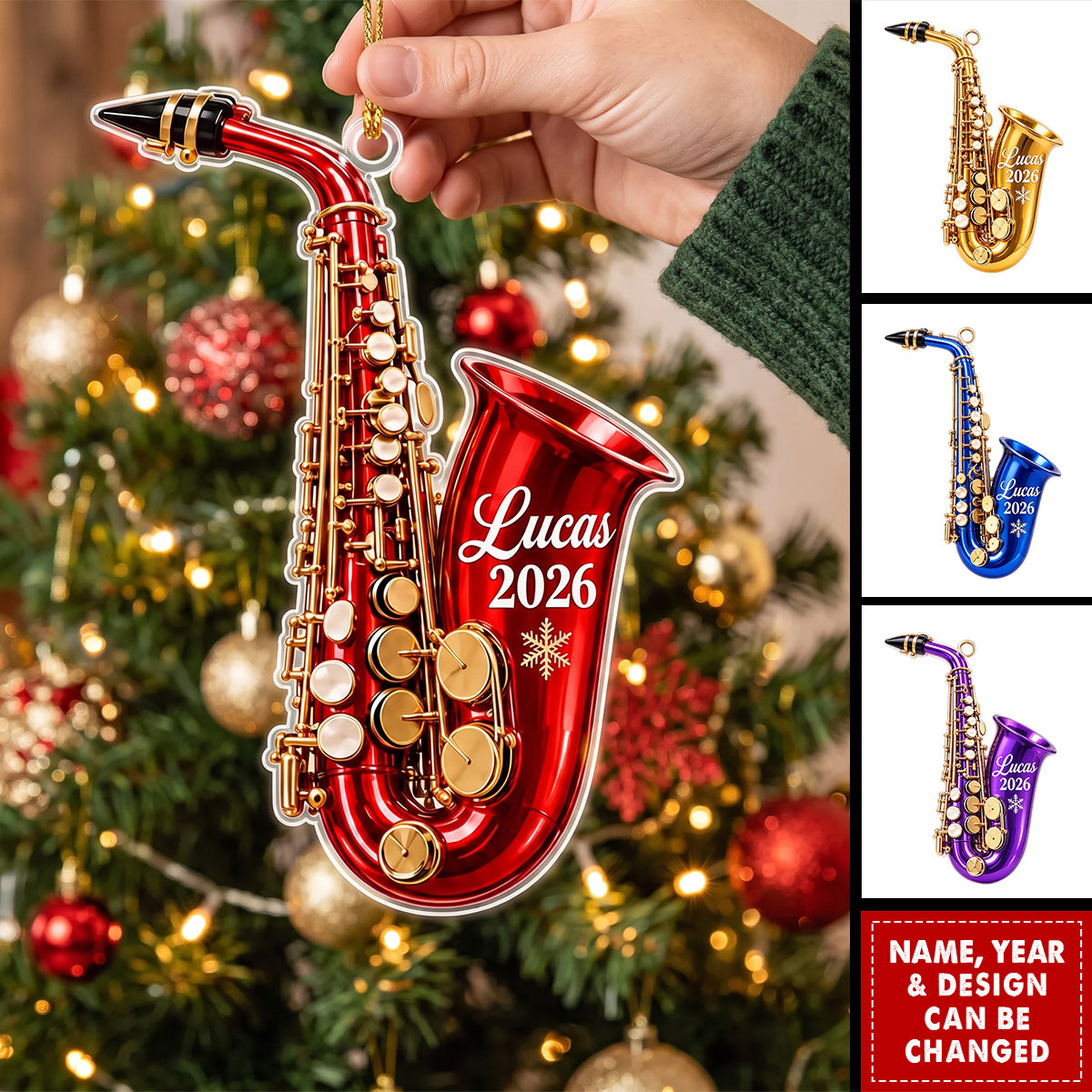 Personalized Saxophone Ornament, Custom Musician Christmas Ornament