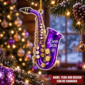Personalized Saxophone Ornament, Custom Musician Christmas Ornament