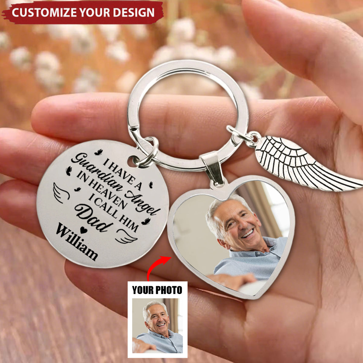 Memorial Gift For Loss Of Loved One Have A Guardian Angel - Personalized Keychain