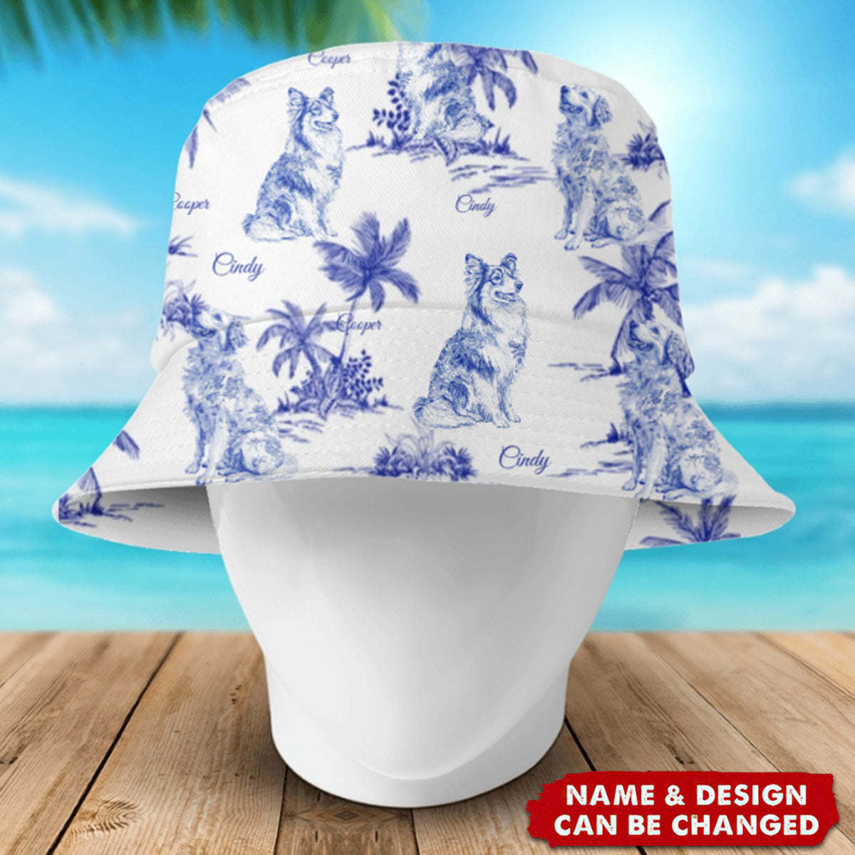 Dog Lovers Toile De Jouy Style Custom Dog Breeds Personalized Bucket Hat