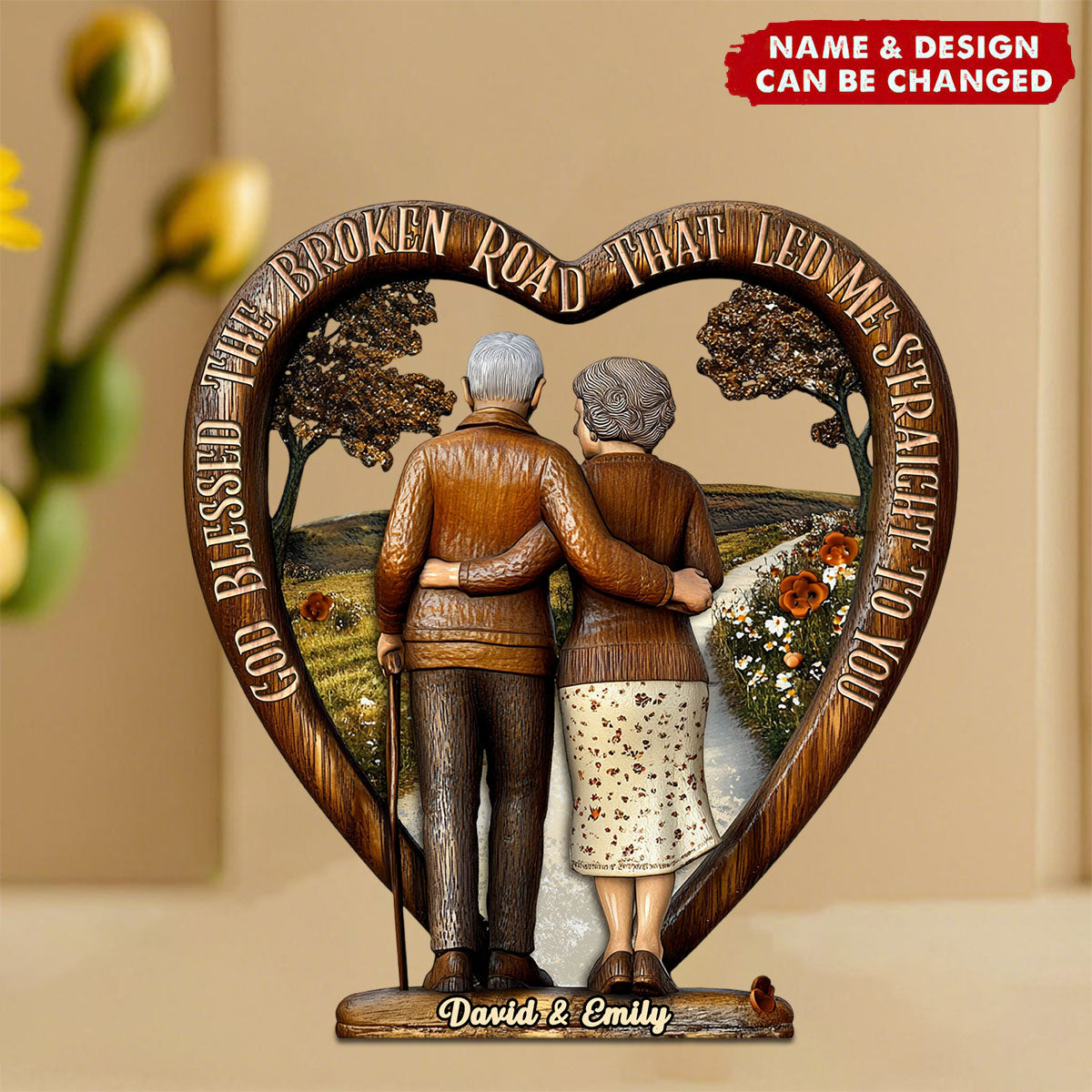 God Blessed The Broken Road - Personalized Couple Wood Plaque