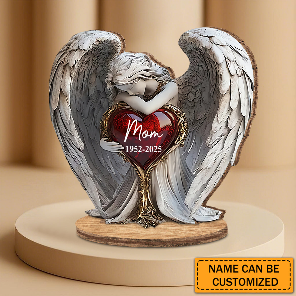 On Angels Wings - Personalized Memorial Freestanding Wood Plaque