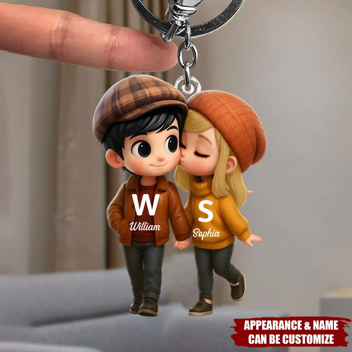 Fall Season Cute Cartoon Couple Walking Personalized Keychain
