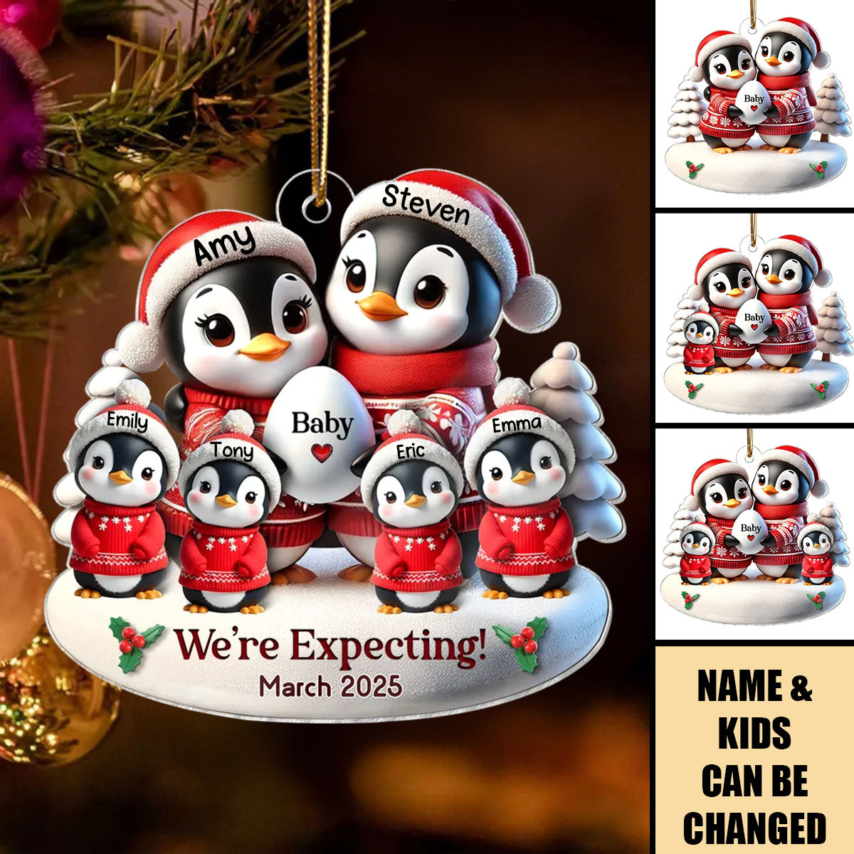 Cute Penguin Couple Expecting Parents Pregnancy Personalized Acrylic Ornament