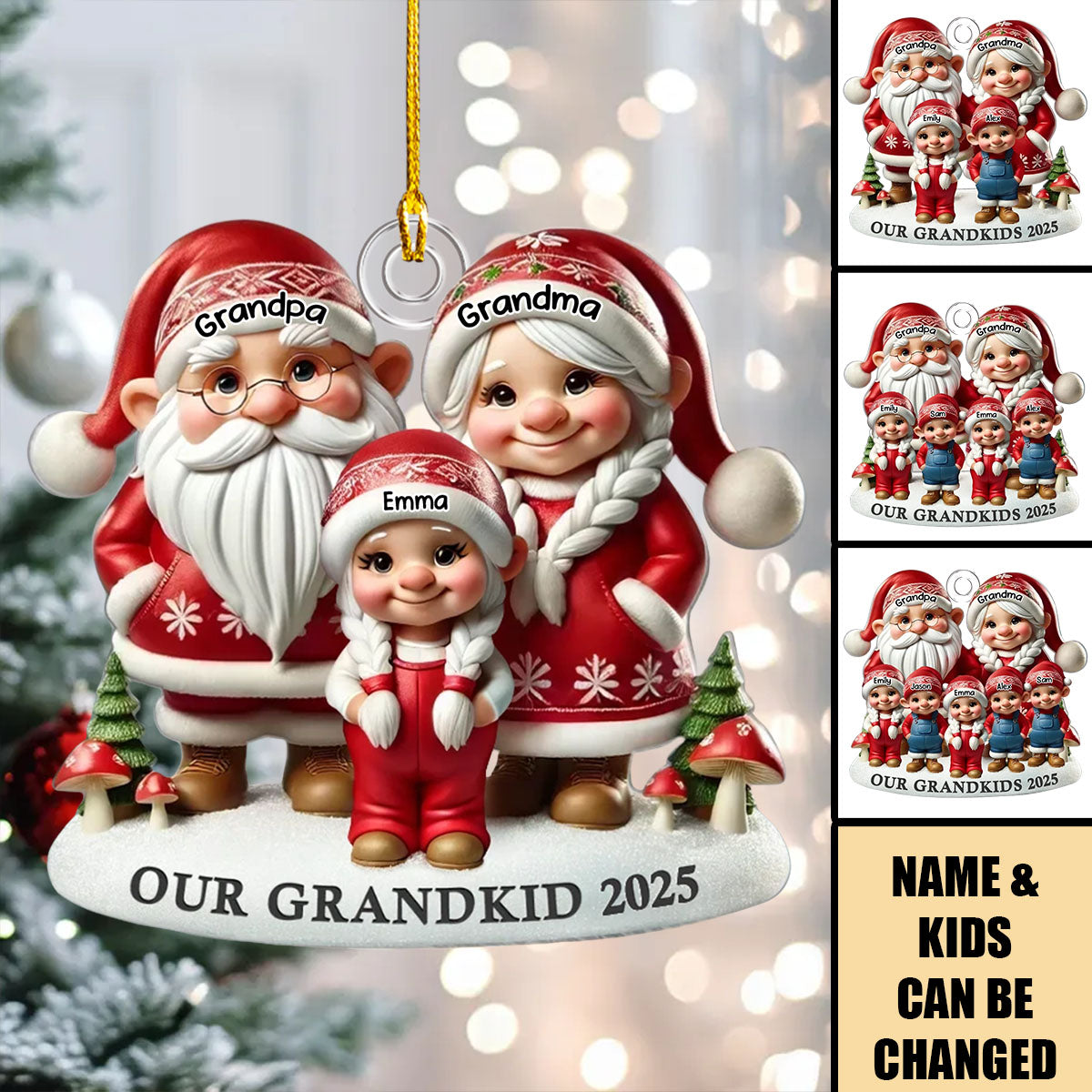 Drawf Grandma Grandpa And Grandkids Personalized Acrylic Ornament