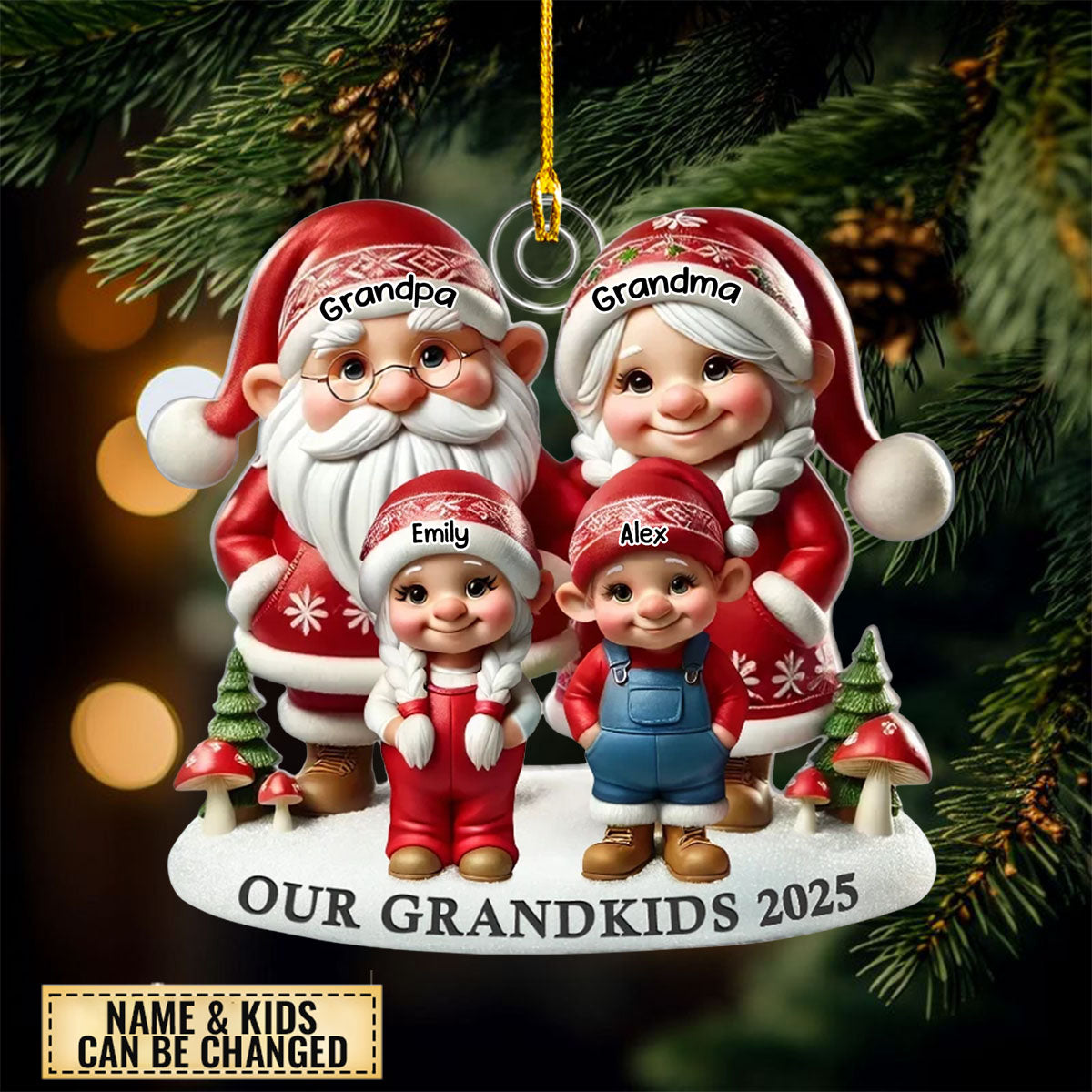 Drawf Grandma Grandpa And Grandkids Personalized Acrylic Ornament
