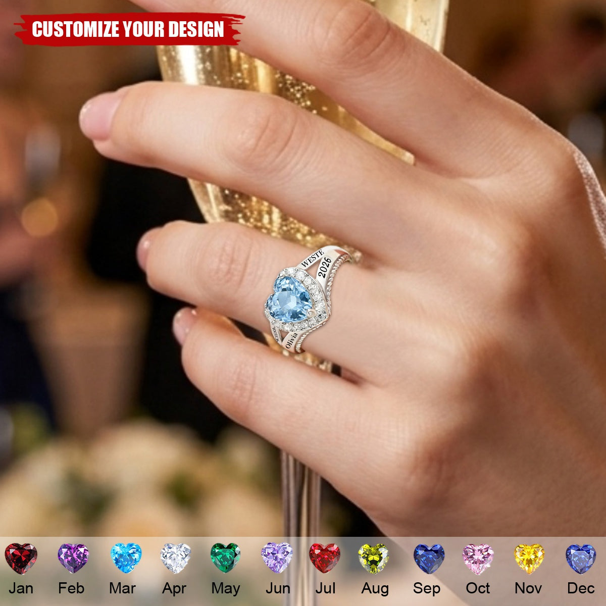 Personalized Class Ring For Her With Birthstone - Graduation Jewelry For Daughter