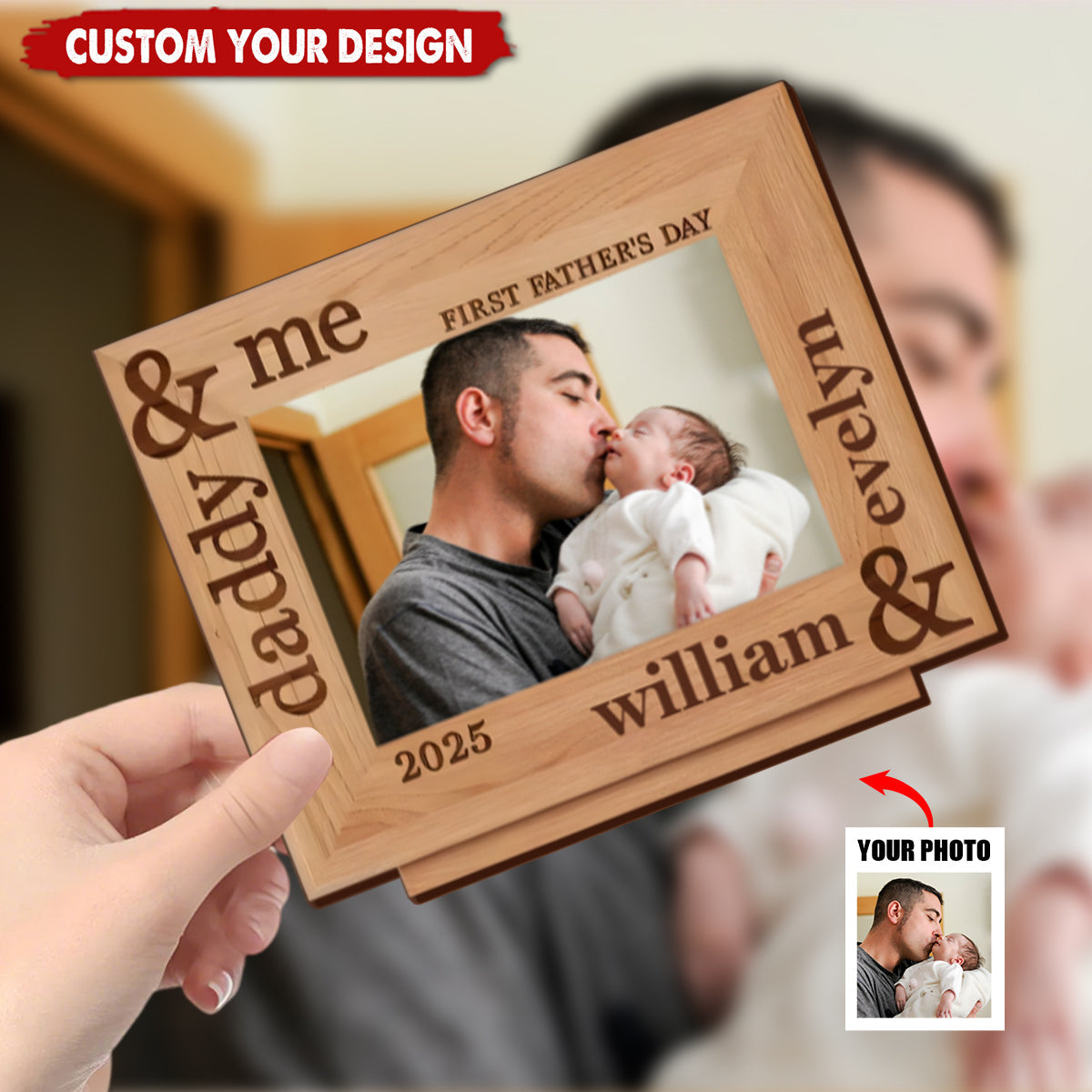 Custom Photo Our First Fathers Day Together - Family Personalized 2-Layered Wooden Plaque