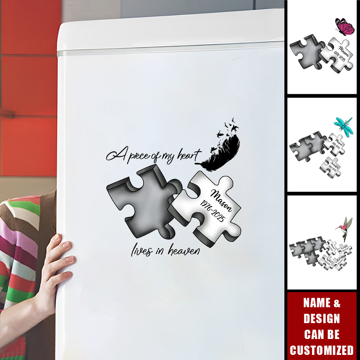 Memorial Butterfly Dragonfly Heaven Feather - Personalized Memorial Decal