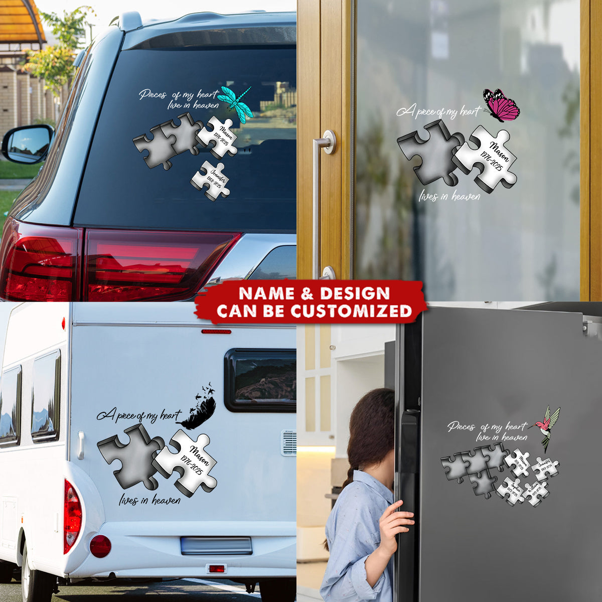 Memorial Butterfly Dragonfly Heaven Feather - Personalized Memorial Decal