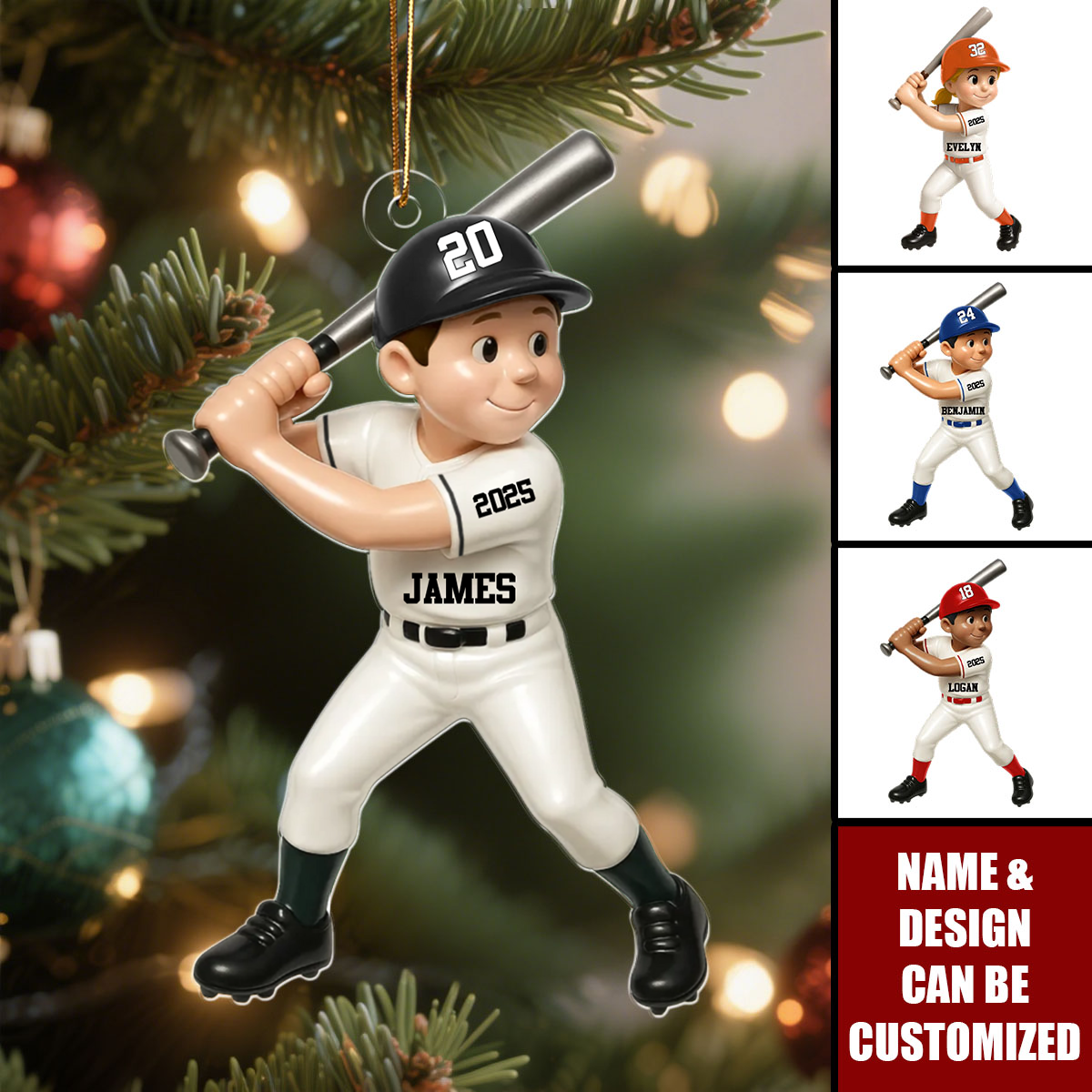 Cute Baseball Player - Personalized Acrylic Ornament, Gift For Son, Daughter, Grandson, Granddaughter