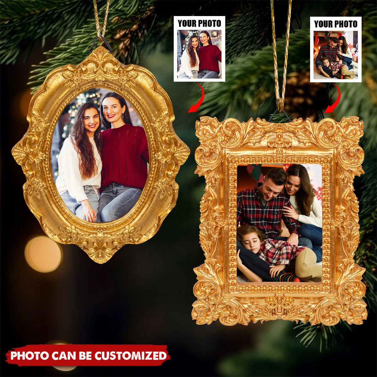 Custom Photo For Family, Siblings, Friends, Pet Lovers - Personalized Vintage Picture Frame Ornament