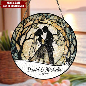 Bride And Groom Personalized Wedding Stained Glass Suncatcher Ornament