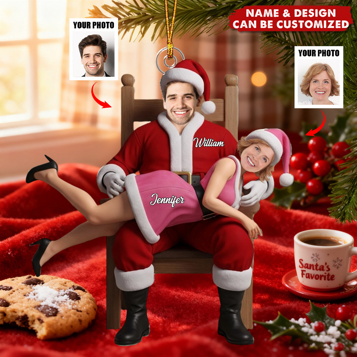 Funny Christmas Couple - Personalized Couple Acrylic Ornament