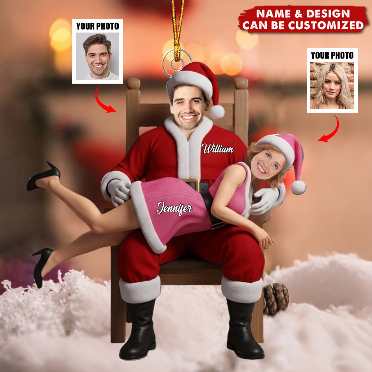 Funny Christmas Couple - Personalized Couple Acrylic Ornament