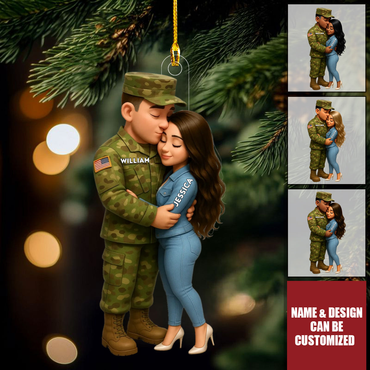 Army Hugging Couple - Personalized Christmas Acrylic Ornament