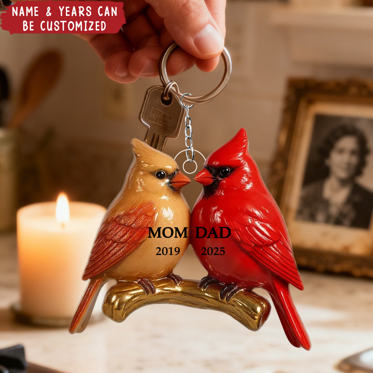 Vintage Nostalgic Cardinals Memorial Dad Mom - Personalized Acrylic Keychain