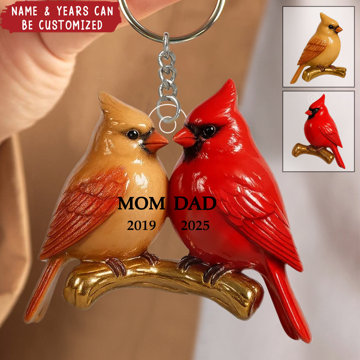 Vintage Nostalgic Cardinals Memorial Dad Mom - Personalized Acrylic Keychain