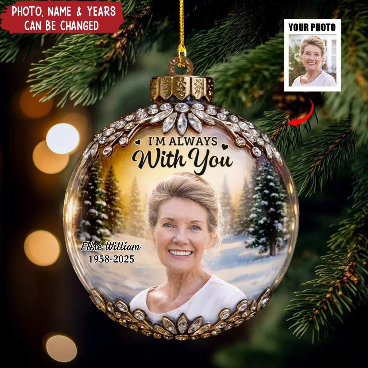 Custom Photo Acrylic Ornament - Personalized Christmas Memorial Sympathy Gifts For Loss Of Mom, Dad