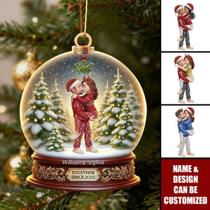 Couple Kissing Under Mistletoe 3D Realistic Snow Globe - Personalized Acrylic Ornament