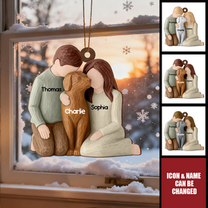 Couple And The Dogs 3D Effect - Personalized Wooden Ornament - Christmas Gift For Him, For Her