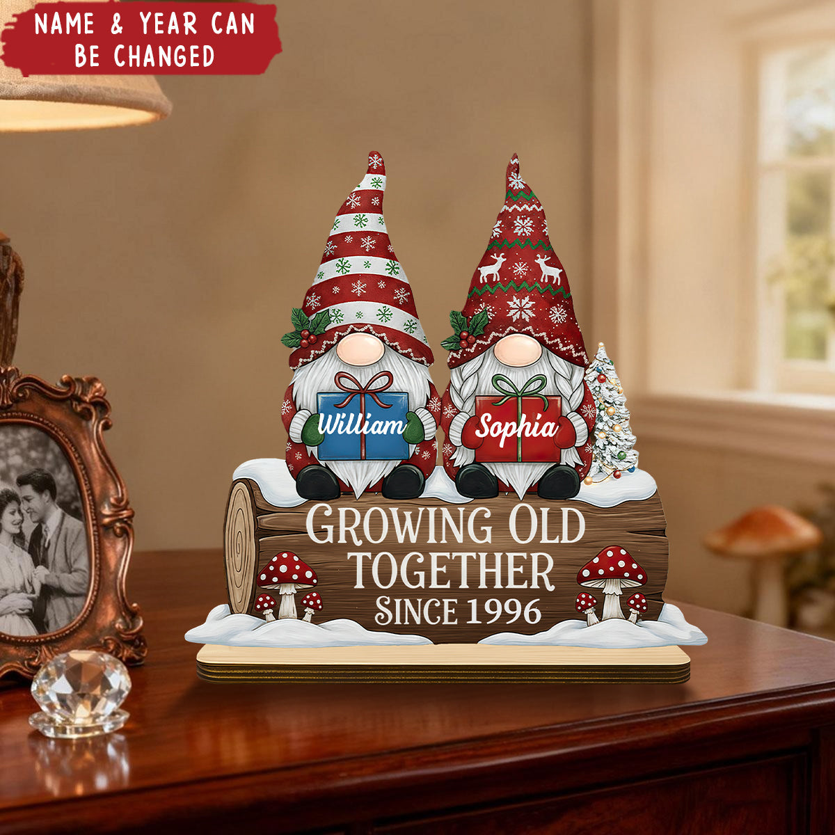 Couple Growing Old Together Personalized Sitting Wooden Plaque