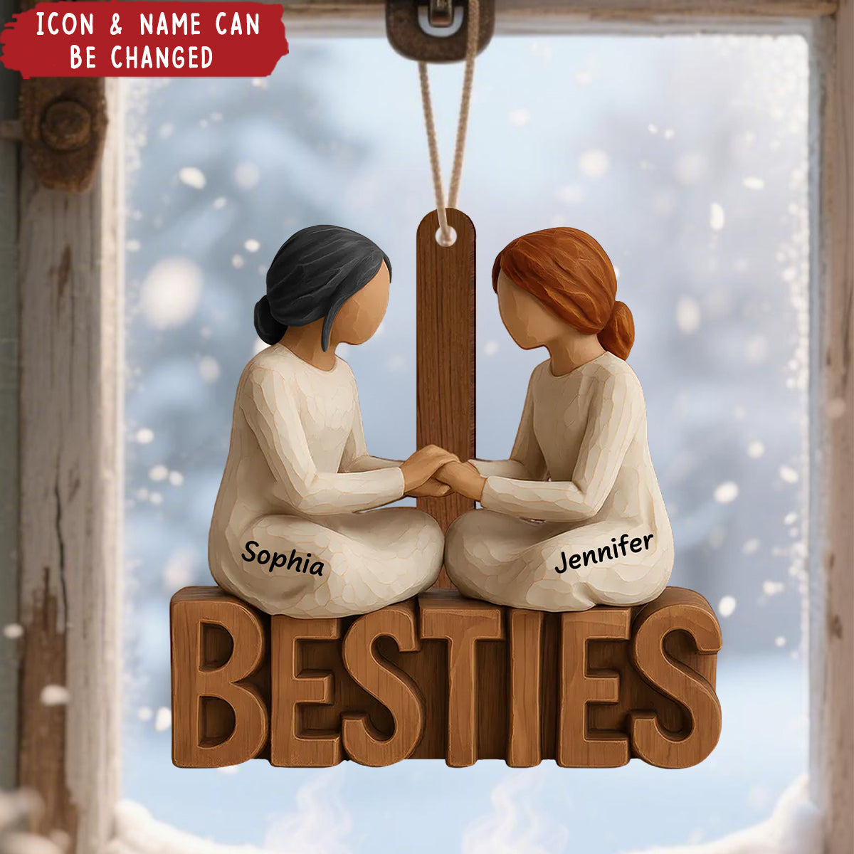 Besties Forever Together - Personalized Wooden Ornament - Gift For Best Friends