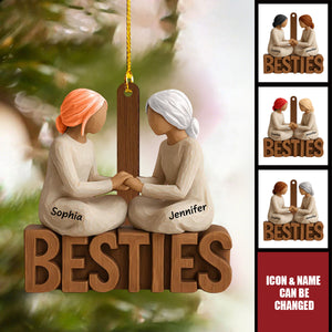 Besties Forever Together - Personalized Wooden Ornament - Gift For Best Friends