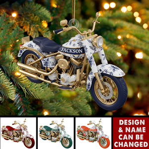 Motorcycle Toile de Jouy Christmas Acrylic Ornament Personalized Gifts for Bikers