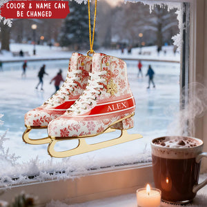 Personalized Winter Skating Toile de Jouy Christmas Ornament, Gifts For Ice Skating Lovers, Winter Skating Decor, Gift For Ice Skater