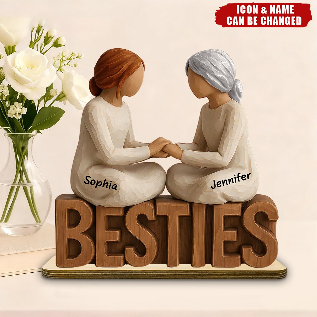 Besties Forever Together - Personalized Wooden Plaque - Gift For Best Friends
