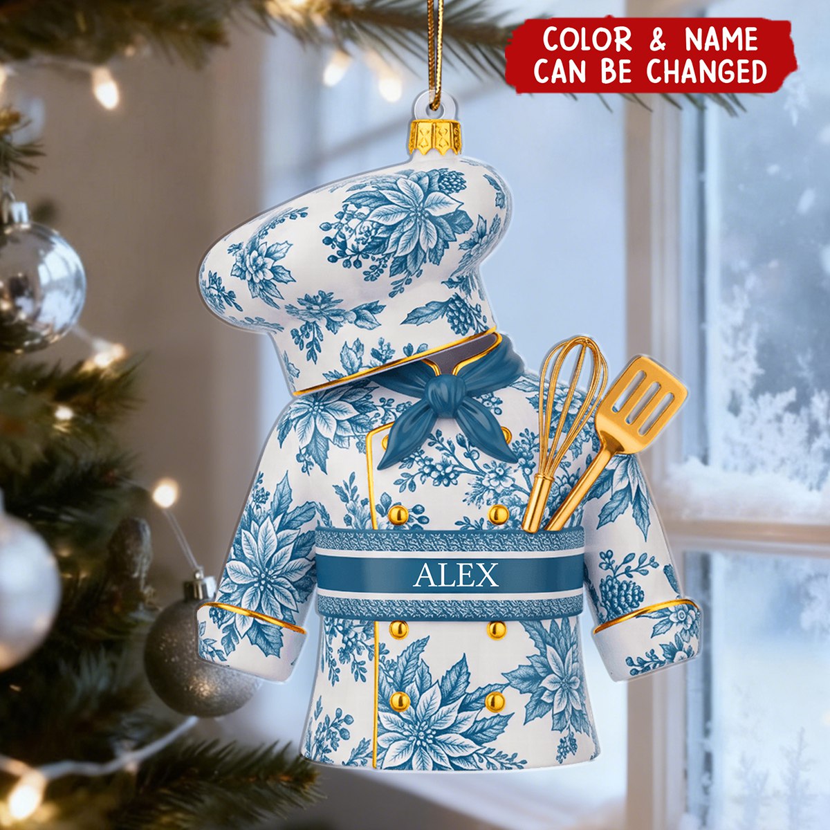 Toile de Jouy Christmas Ornament - Personalized Gift for Chefs