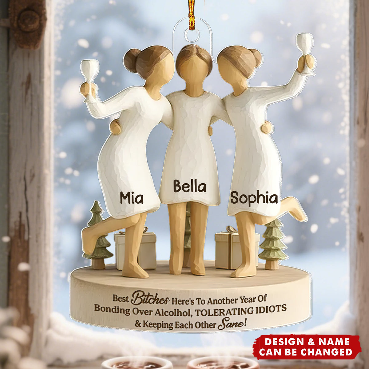 Here's to Another Year of Bonding over Alcohol - Personalized Acrylic Ornament - Christmas Gift for Best Friends