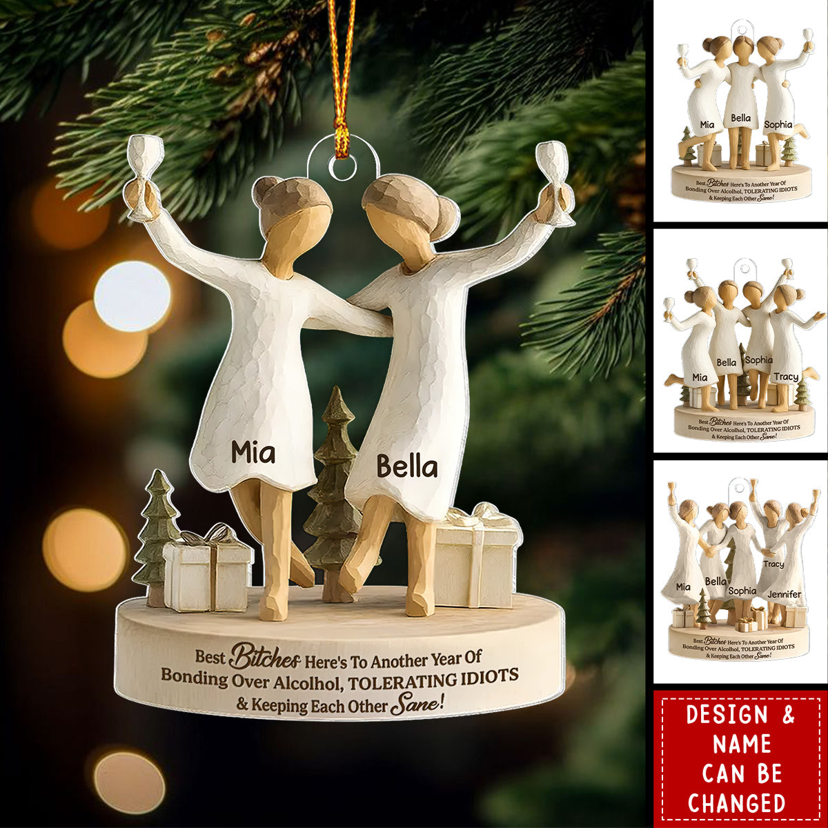 Here's to Another Year of Bonding over Alcohol - Personalized Acrylic Ornament - Christmas Gift for Best Friends